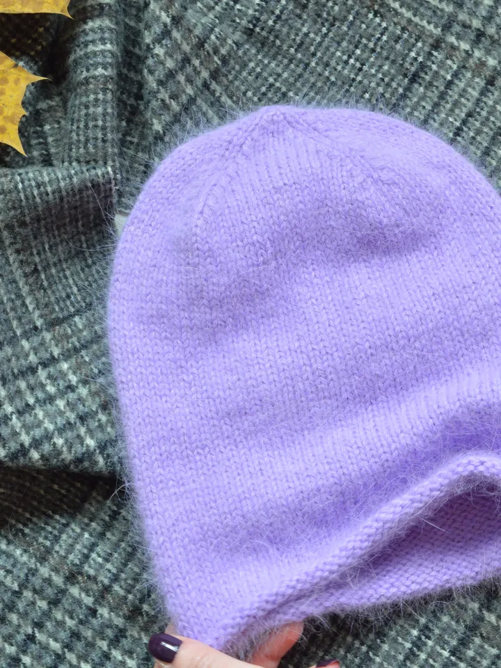 Angora knitted beanie hat for women