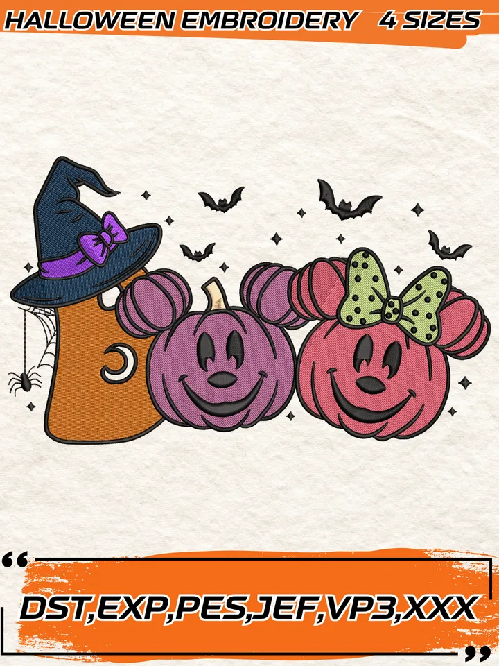 Halloween Disney Mickey Boo Embroidery Design, Halloween Embroidery Design,4 Sizes,Digital Download