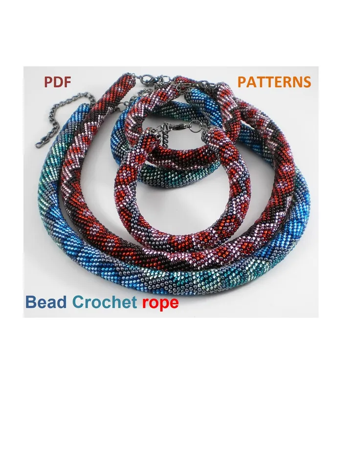 Bead crochet rope patterns «Rendezvous» necklace and bracelet, DIY, Instant Download, PDF fail