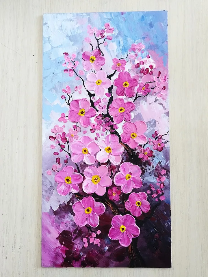 Cherry blossom acrylic painting impasto artwork