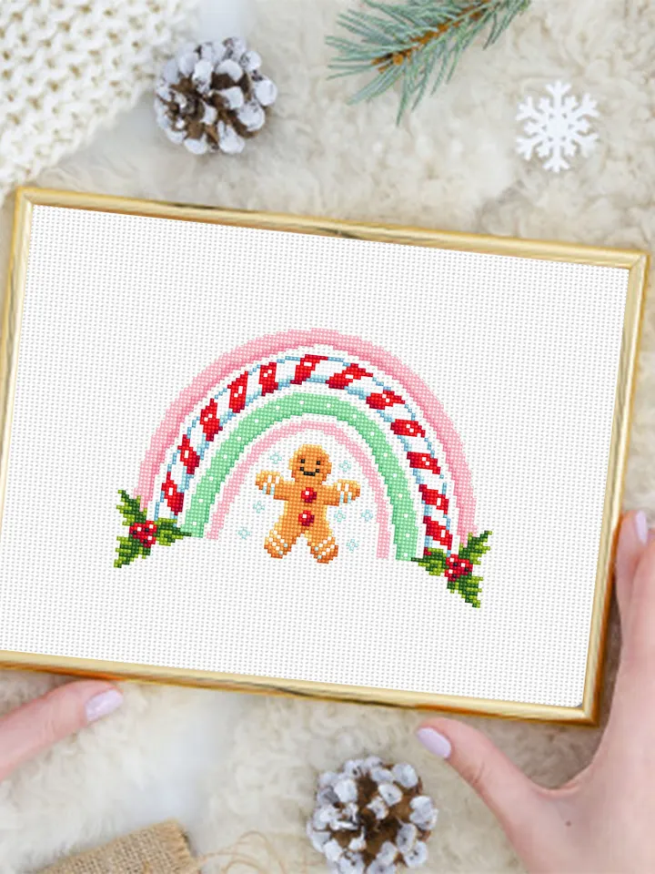 Christmas rainbow cross stitch pattern PDF download Gingerbread man cross stitch chart, Christmas pattern digital PDF, Sweet Christmas #N136