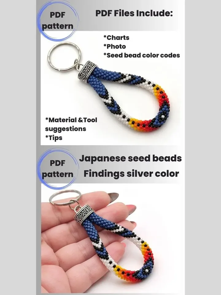 Bead crochet pattern, PDF pattern, Pattern keychain, Blue keychain pattern, Ethnic rope pattern