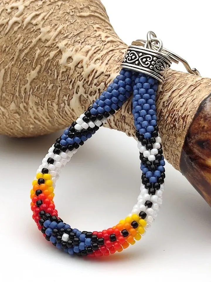 Bead crochet pattern, PDF pattern, Pattern keychain, Blue keychain pattern, Ethnic rope pattern