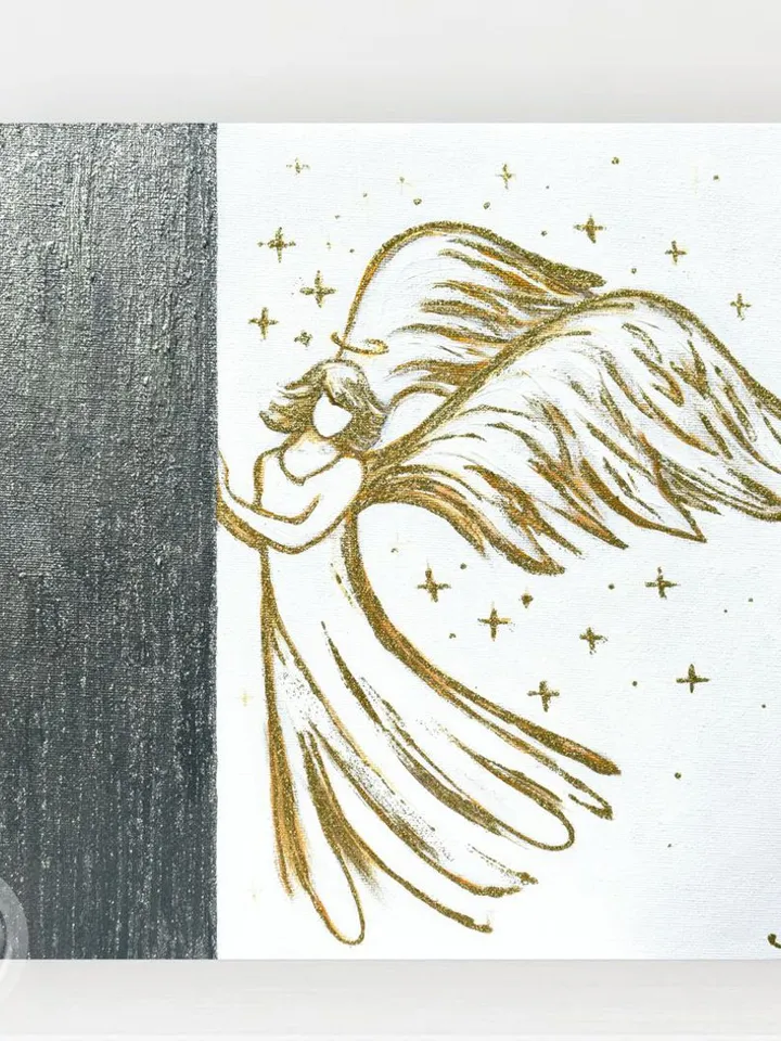 Angel painting Original art Gold and Silver Artwork Gold Angel Wall Art Home Decor