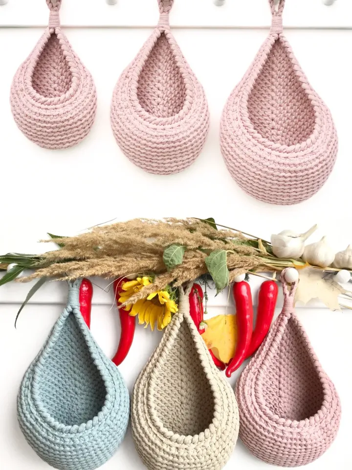 PATTERN, PDF crochet pattern, crochet teardrop basket DIY, easy crochet pattern for beginners