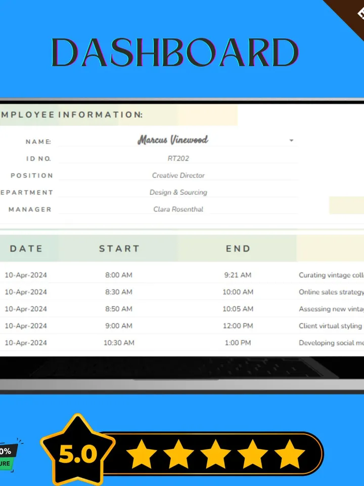 Time Tracking Template, Editable Google Sheets, Employee Work Hours Log, Project Time Management Tool