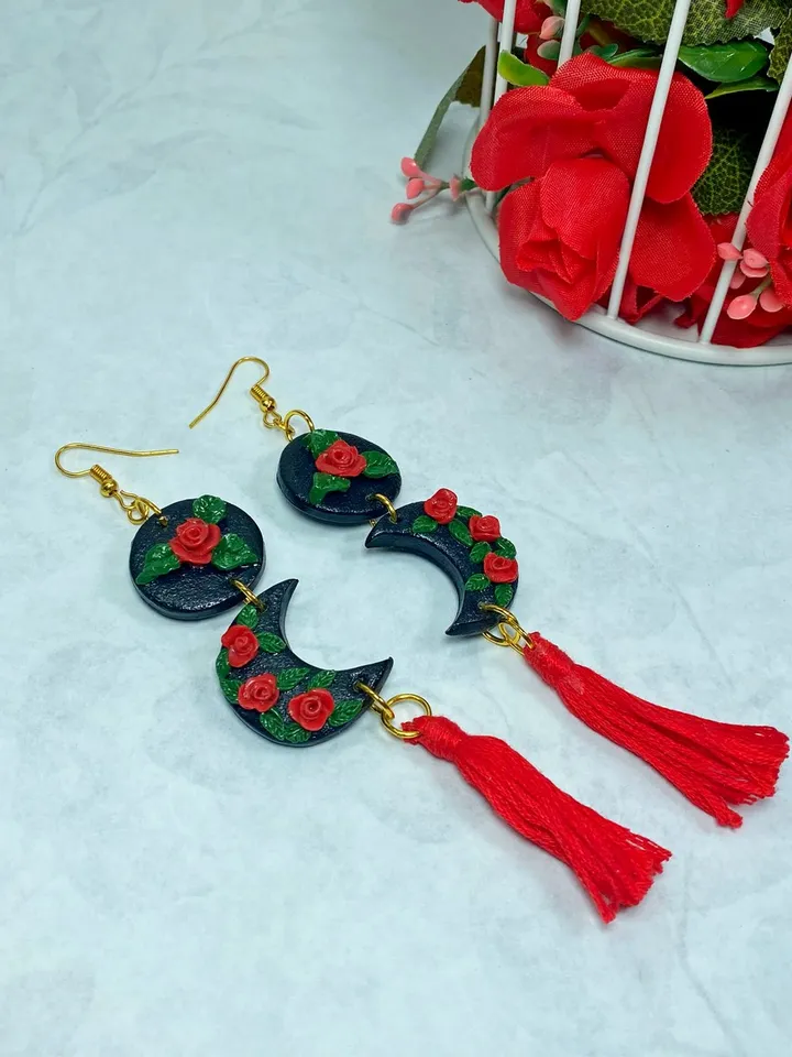 Earrings made of polymer clay. Red earrings. Handmade jewelry.