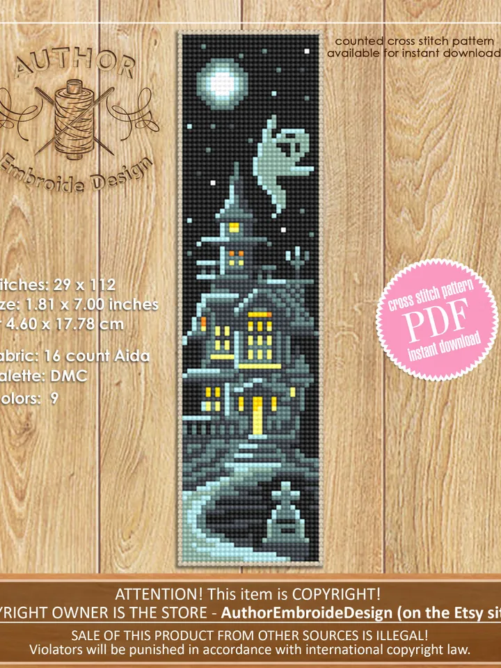 Halloween bookmark set cross stitch pattern PDF download Halloween pumpkin cross stitch, Bookmark pattern digital PDF, Black cat, Bat #B235