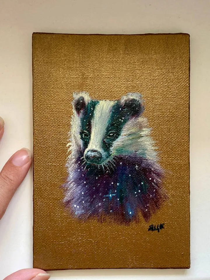 Badger Original Painting On Canvas Badger Art Animal Painting Small Oil Painting Wild Animals Goblincore Decor