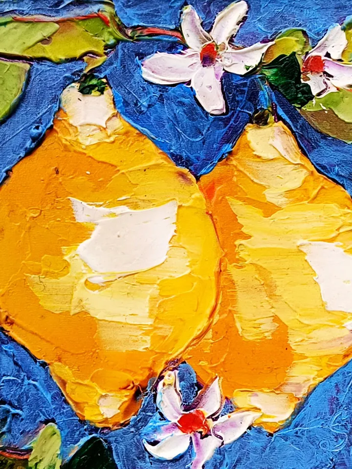 Lemon Painting Fruit Original Art Impasto Oil Painting Italy Fruit Small Artwork 4 by 4 Handmade Gift by Art ProkopaloSv
