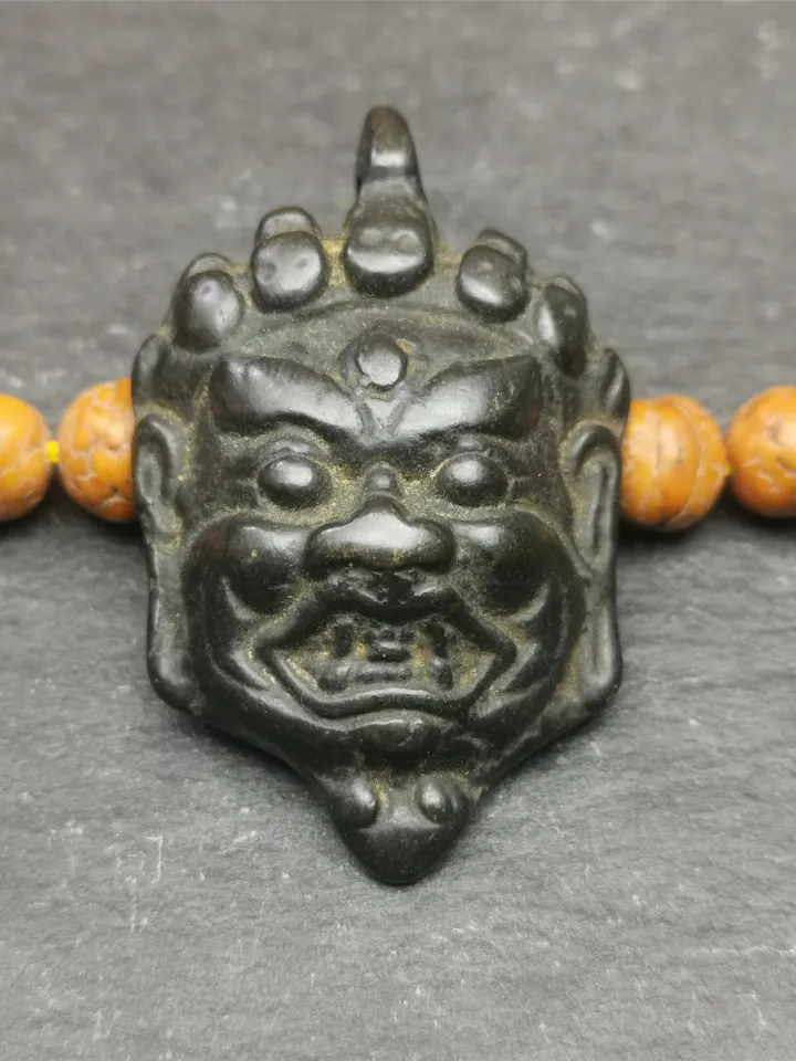 Gandhanra Antique Tibetan Buddhism Thokcha Amulet,Mahakala Pendant,Bhairava Mask,1.8" × 1.2"
