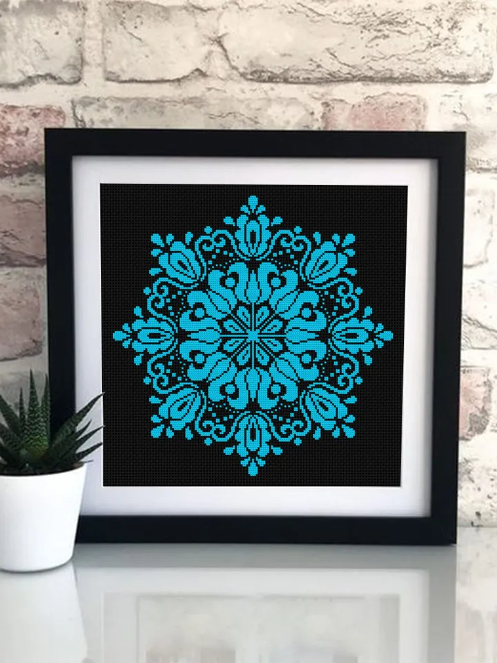 Flower mandala cross stitch pattern download PDF Floral ornament cross stitch chart Monochrome mandala pattern digital Beginner stitch #M117
