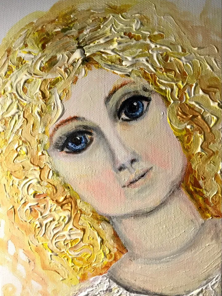 Vintage doll painting,original acrylic painting on stretched 3 d canvas