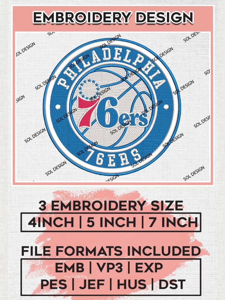 Philadelphia 76ers NBA Basketball Team Logo Embroidery Design, NBA Philadelphia 76ers Logo Embroidery Files, Basketball Team Machine Embroidery, Machine Embroidery Design