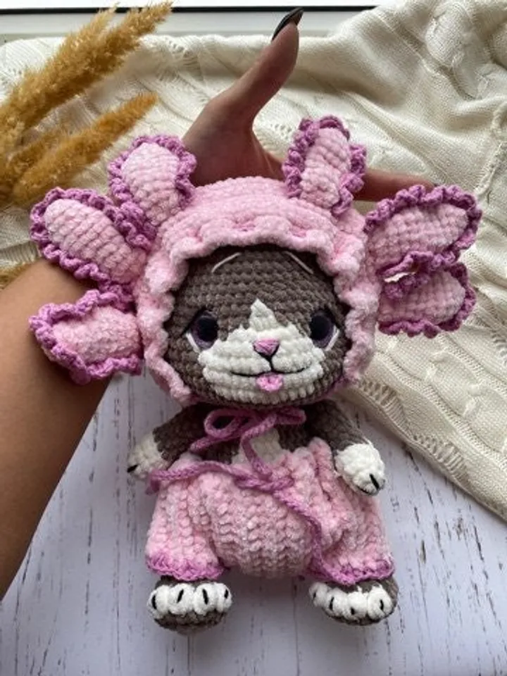 PDF Amigurumi Cat Axolotl pattern, Crochet mexican Axolotl, pink salamander pattern, crochet Axolotl plush toys