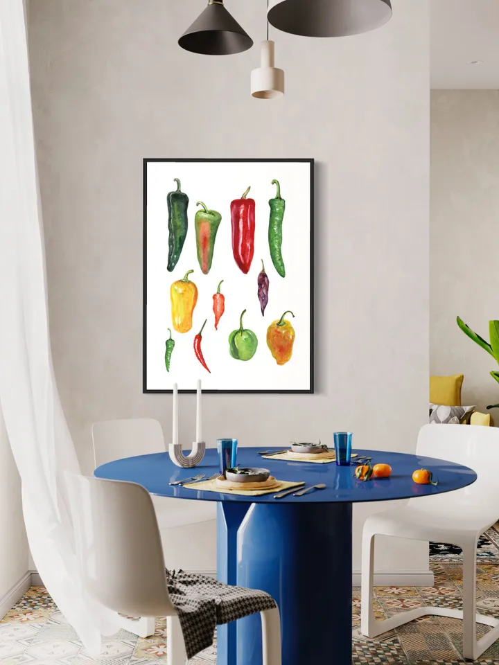 Chili Peppers Art Print, Watercolor Painting, Colorful Vegetables Art, Restaurant Decor, Kitchen Art Print, Chef Gift, Red Hot Pepper Print