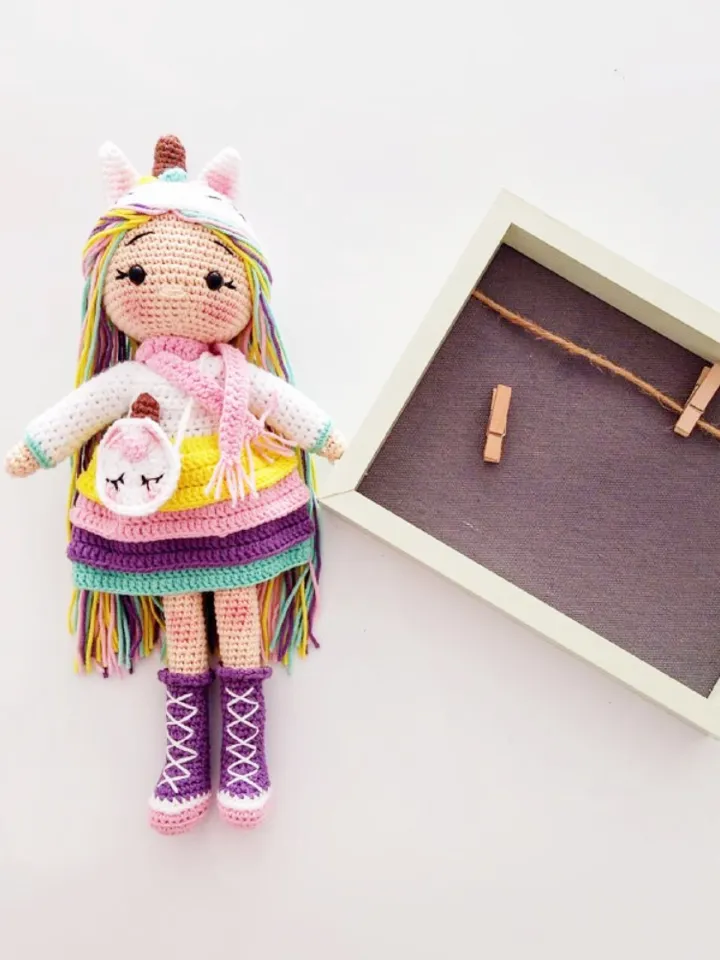 Crochet Doll, Unicorn Girl Personalized Doll, Amigurumi Knitted Soft Plushie Toy, Infant Baby Birthday Gift Box, For Her Valentine's Day