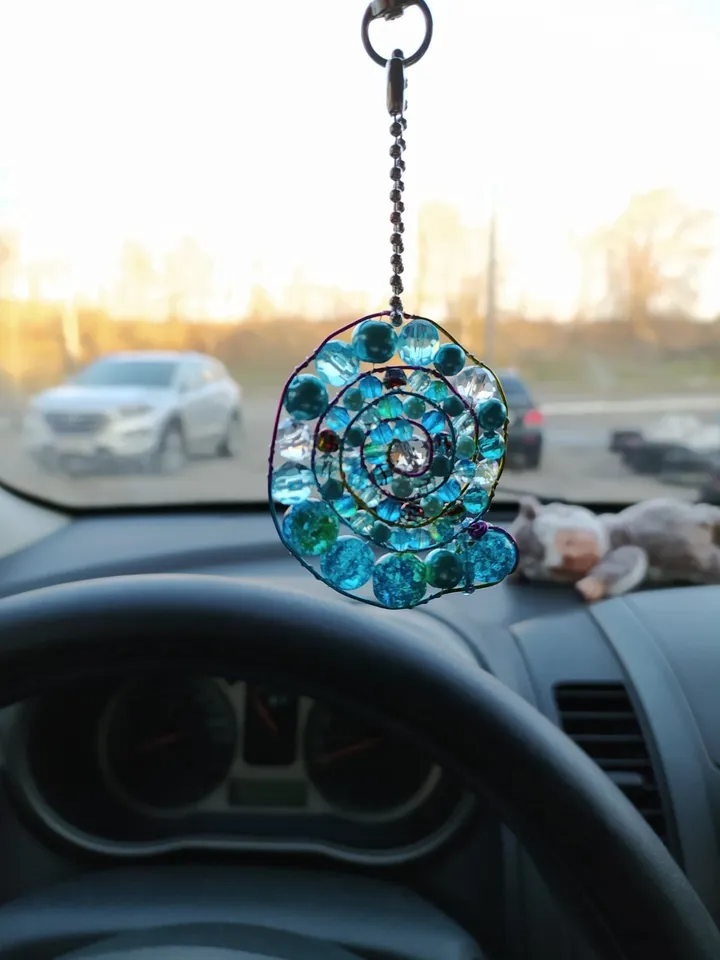 shell pendant, beaded spiral, keychain, mandala, amulet, decoration,car decor