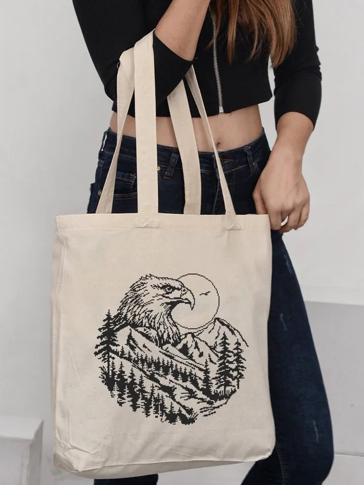 Bald eagle cross stitch pattern PDF download Mountain landscape cross stitch chart, Monochrome nature pattern digital, Beginner stitch #L83