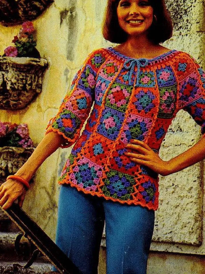 Vintage Crochet Pattern Patchwork Blouse Digital Download PDF