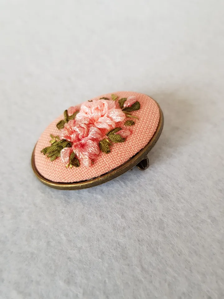 Hand embroidery jewelry, ribbon embroidered brooch for her, art 22