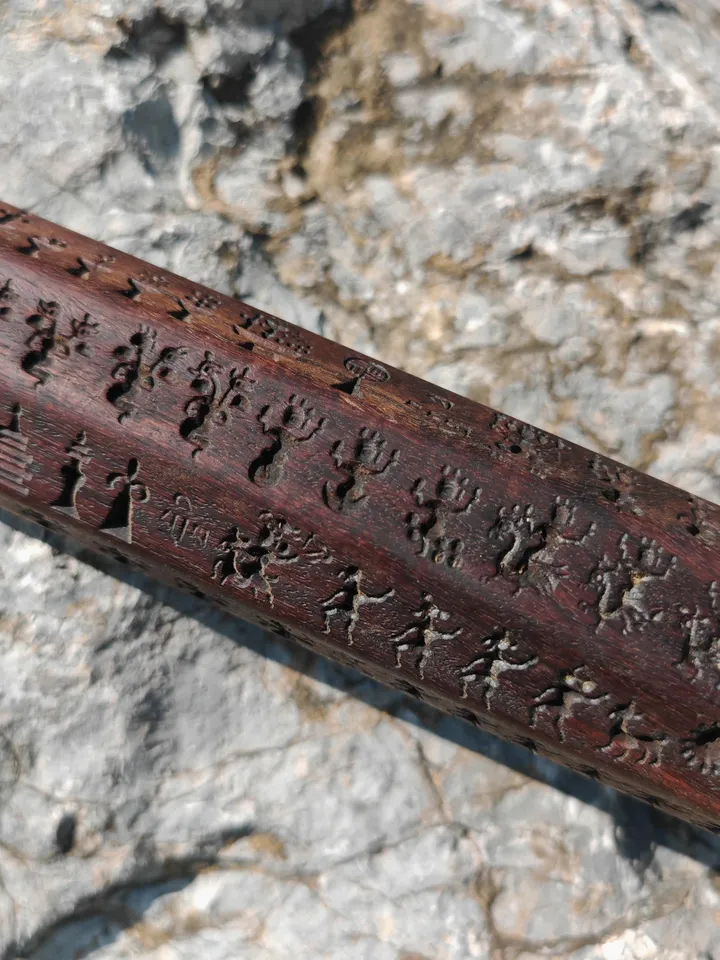 Gandhanra Antique Tibetan Buddhist Zanpar Wooden Mold Stick,Dharma Ritual Plate,Intricately Carved Esoteric Ritual Objects and protectors