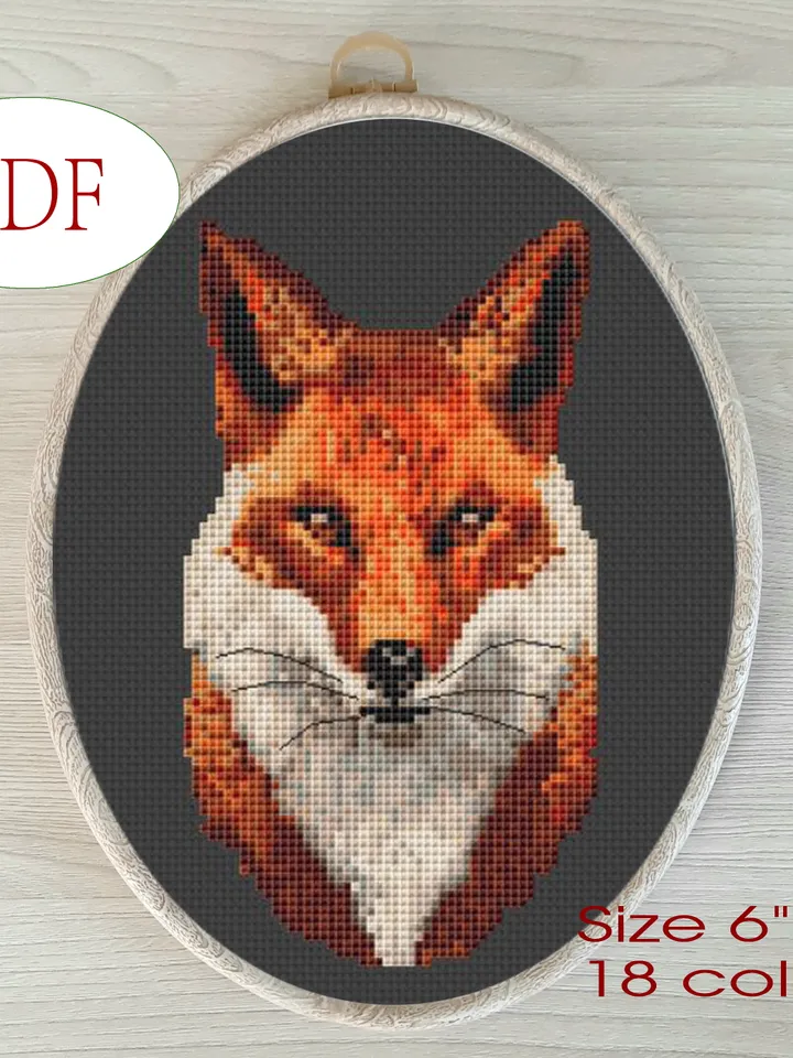 Fox pattern pdf cross stitch, animals embroidery DIY