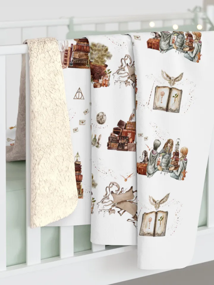 Wizarding World Baby Blanket; Magic School Baby Fleece Blanket Owl Key Magic World Custom Wizard Blanket Gift for Baby Sherpa Blanket WBB12