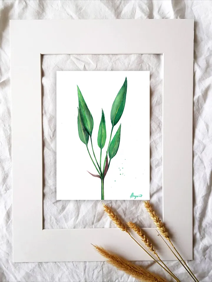 Botany illustration of green leaves Original watercolor, plant painting, room wall decor, plants lover gift, 8x11 in handmade art by Anne Gorywine