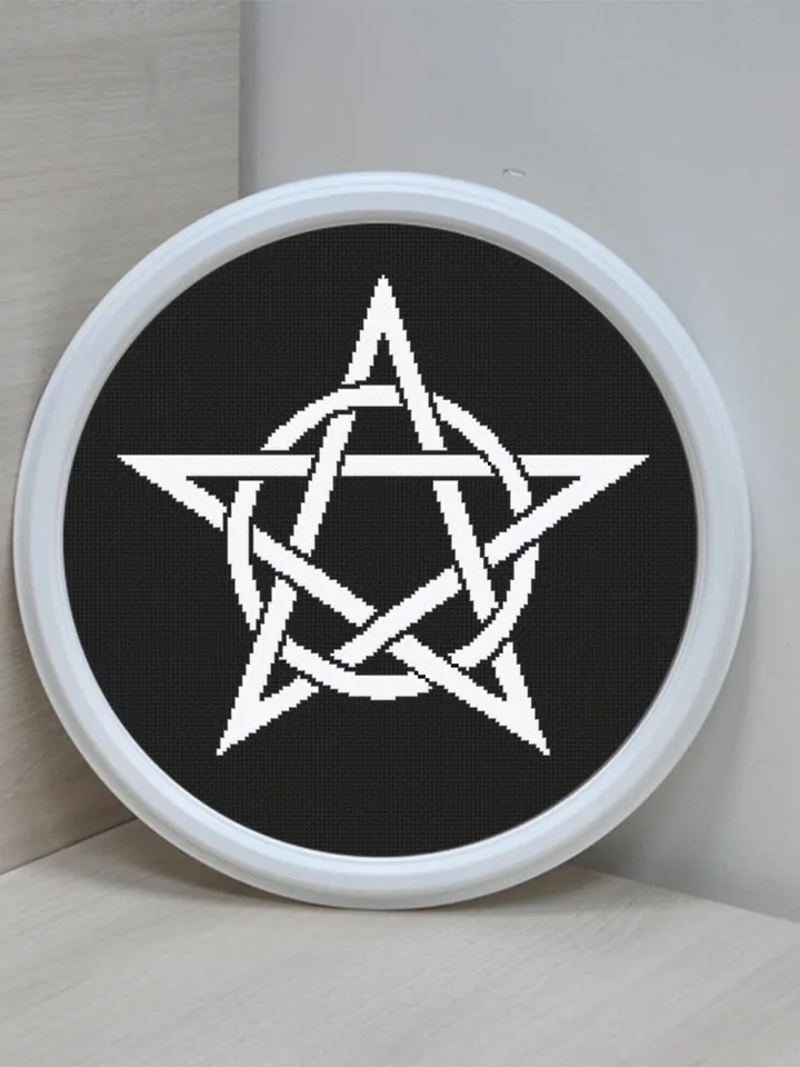 Gothic cross stitch pattern download PDF Pentagram cross stitch chart Monochrome pentacle embroidery Occult sign Gothic star digital #M140