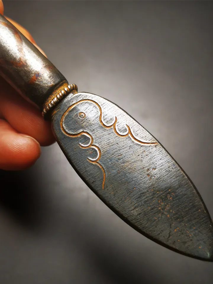 Gandhanra Tibetan Amulet Vajra, Kila Dagger (Dorje Phurba),Dharma Ritual,Made of Cold Iron inlaid with Copper