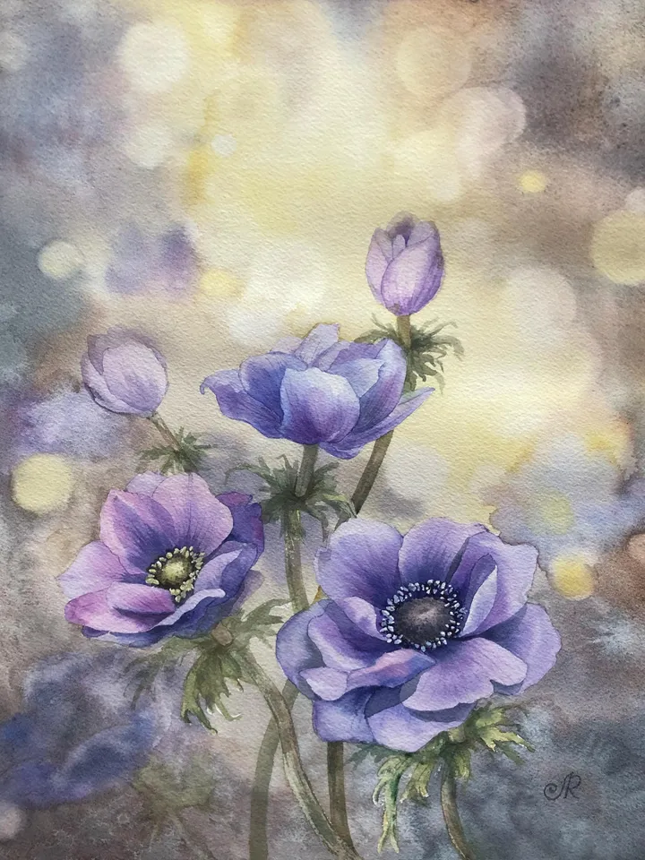 Flowers Original Painting Anemones Painting Floral Watercolor Wall Art