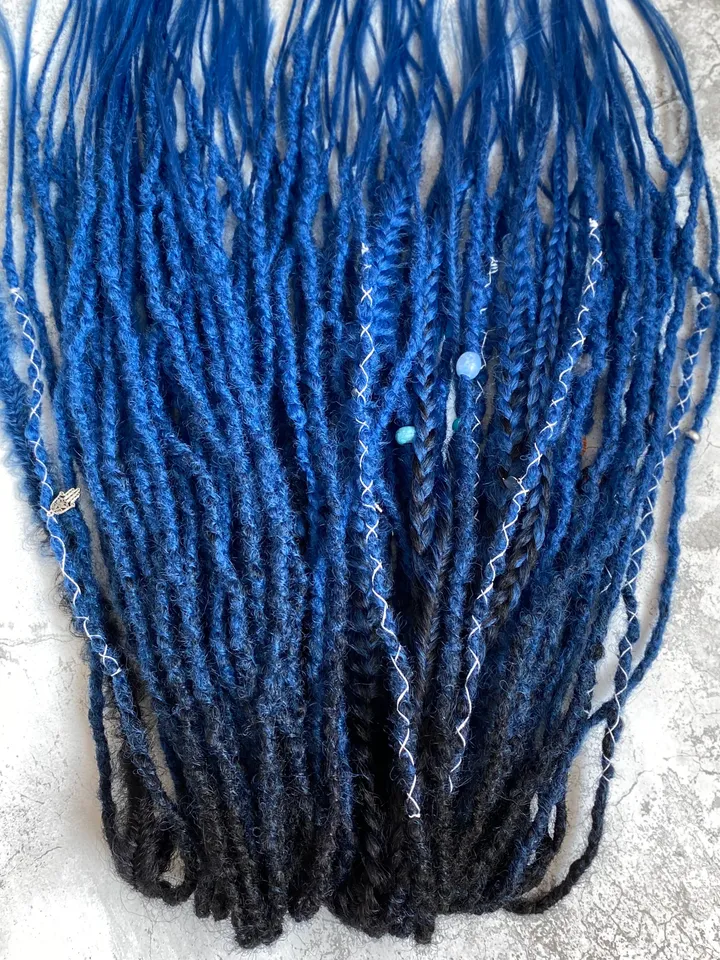 Black to blue ombre synthetic Double ended dreadlocks, ready to ship