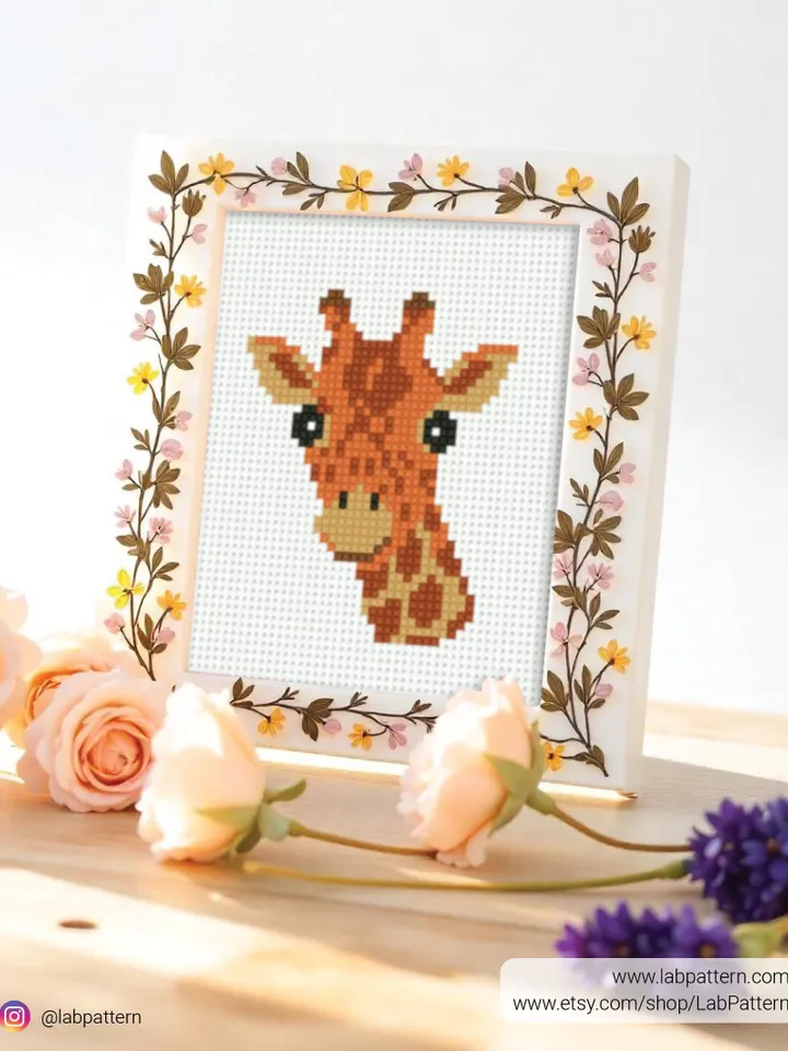 Giraffe cross stitch pattern PDF, contemporary Nature, Tiny Baby Giraffe, beginner counted, modern chart, DIY, embroidery, instant PDF