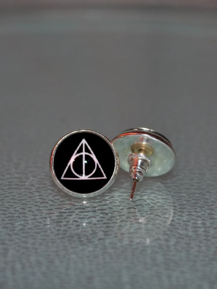 Harry Potter Earrings, Deathly Hallows earrings Gryffindor Slytherin fans gift Triangle earrings