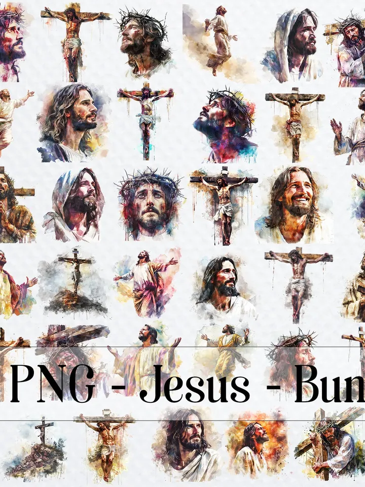 35 Jesus Christ Clipart, Faith Jesus Clipart, Printable Watercolor clipart for sublimation, Digital download, Paper craft, junk journals