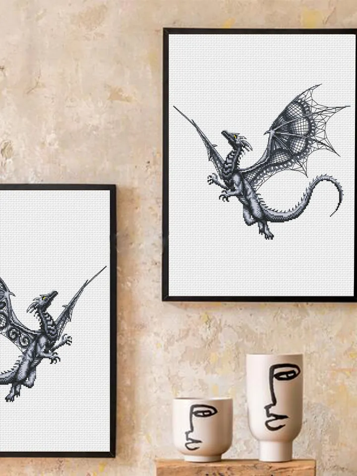 Dragon set cross stitch pattern download PDF Fantasy animal cross stitch chart, Dragon embroidery PDF, Blackwork patterns, Dragon art #K38