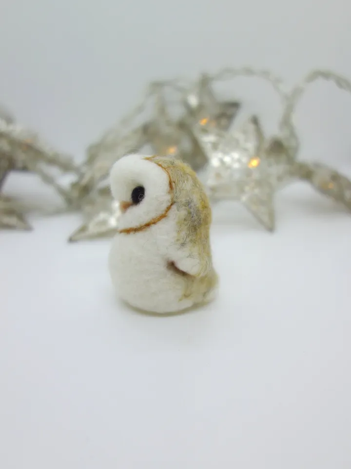 Miniature needle felted barn owl, baby owl, made to order