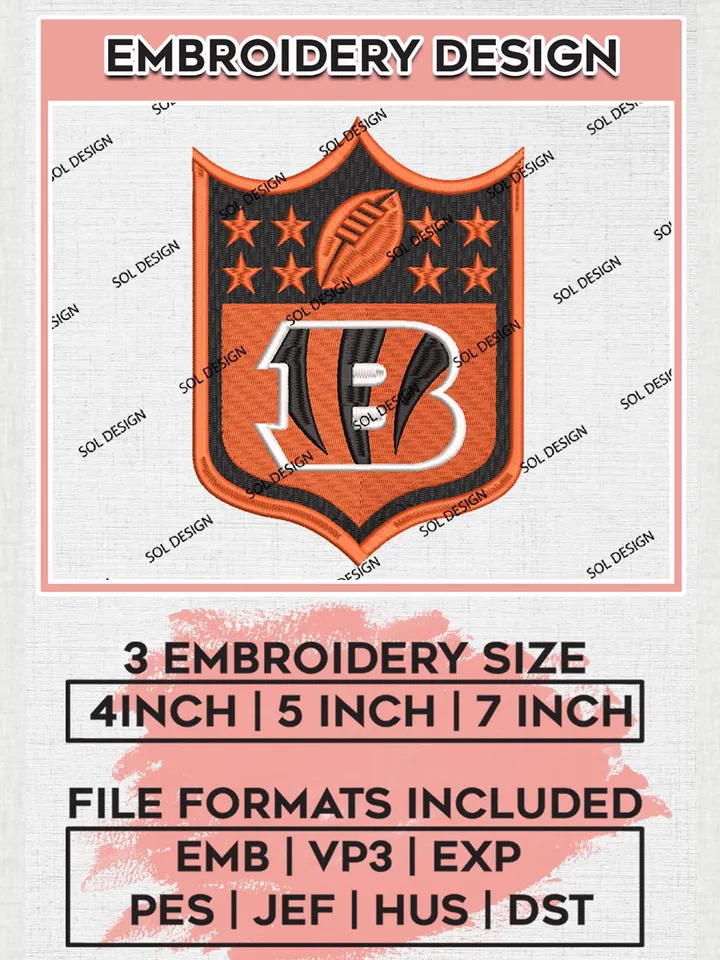 NFL Cincinnati Bengals Embroidery Designs, NFL Bengals, NFL Embroidery Designs, NFL Cincinnati Bengals Machine Embroidery Design, Digital Download