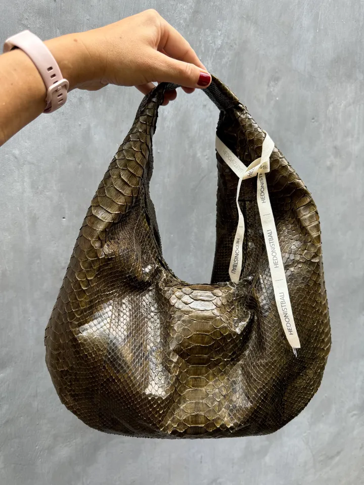 Medium Soft Hobo Classy Sport Woman Bag | Purse Genuine Python Skin | Reptile Skin Products | Cream Elegant Leather Designer Soft Bag Snake