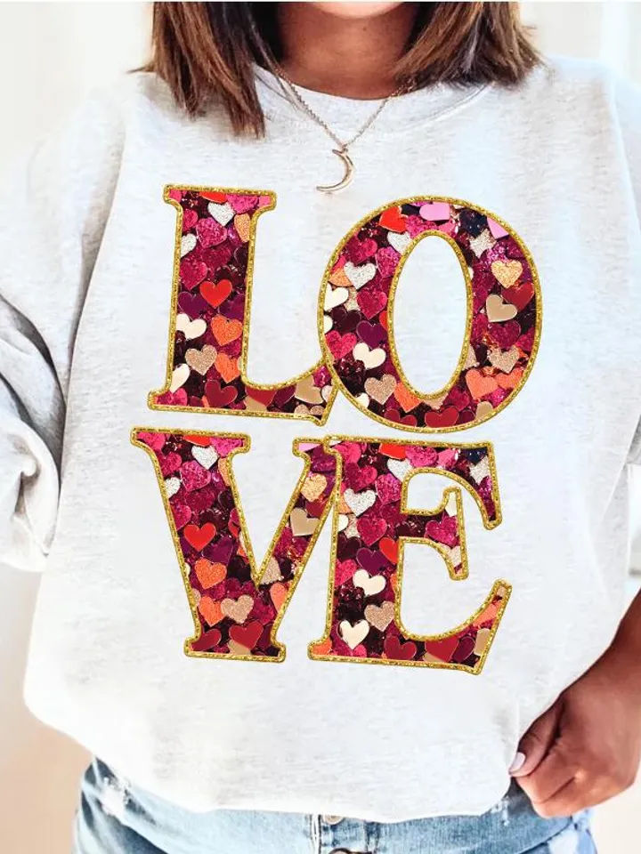 Love Sequin Embroidery- Preppy Love Valentine Coquette Png File- Valentine Sublimation DTF Printable Design