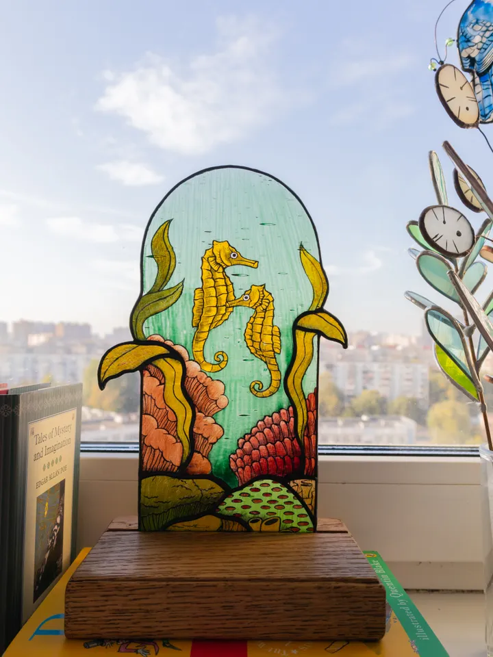 Stained glass panel Aquarium, Suncatcher, Glass home decor