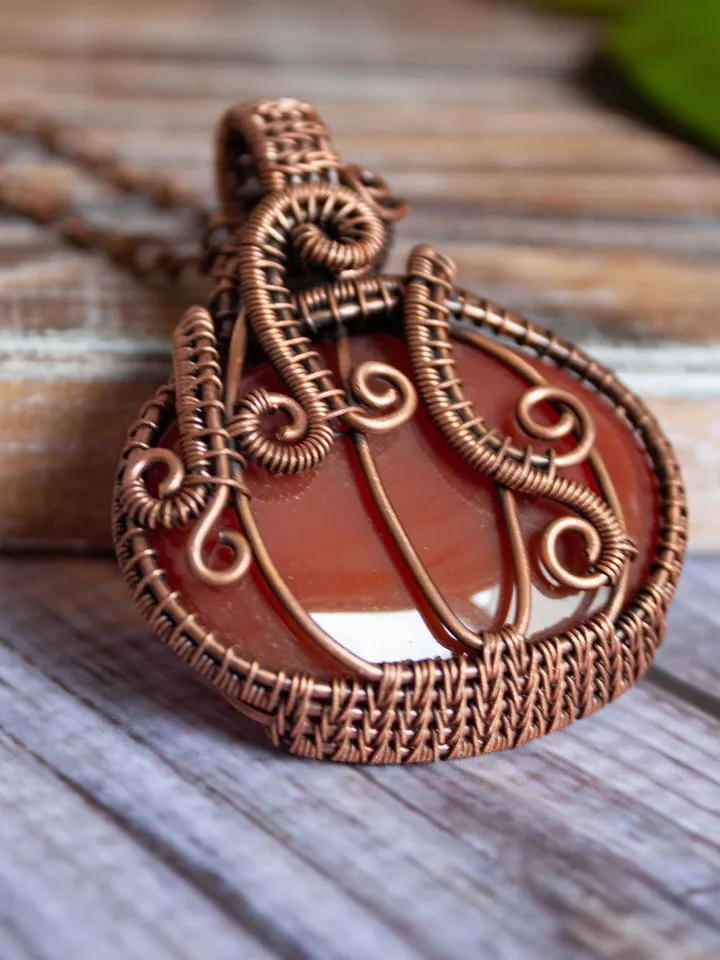 Elegant Handmade Pendant with Natural Stone in Copper Wire Wrapping