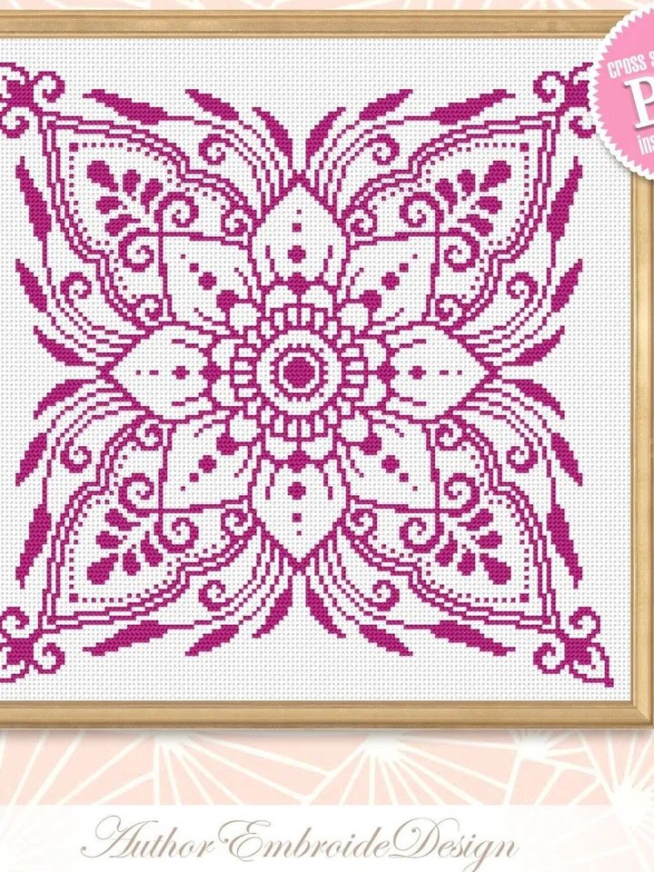 Flower cross stitch pattern PDF download Mandala cross stitch chart, Flower mandala pattern digital PDF, Floral ornament embroidery #M208