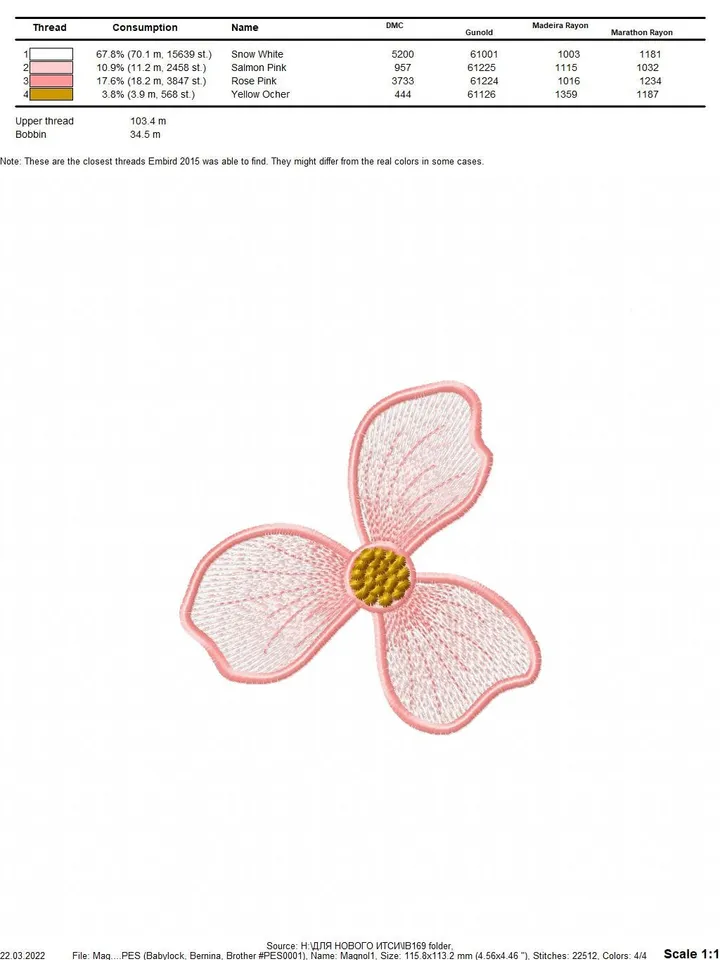 Magnolia flower FSL machine embroidery design Digital embroidery pattern Free standing lace flower file 3D embroidery Magnolia 3D