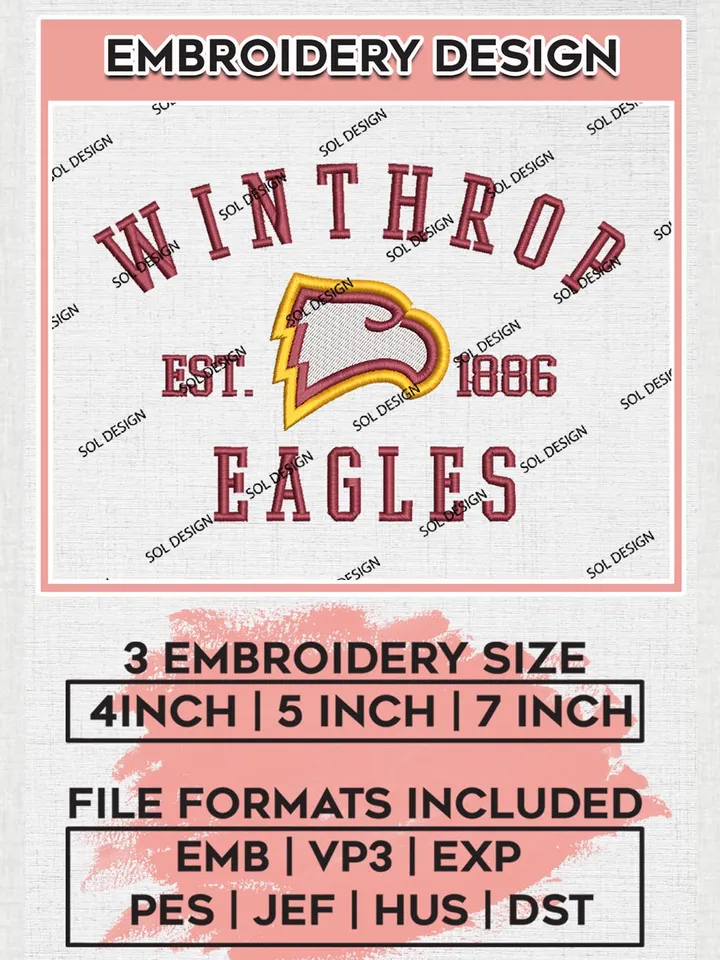 Winthrop Eagles Est Logo Embroidery Designs, NCAA Winthrop Eagles Team Embroidery, NCAA Team Logo, 3 sizes, Machine embroidery Files, Digital Download