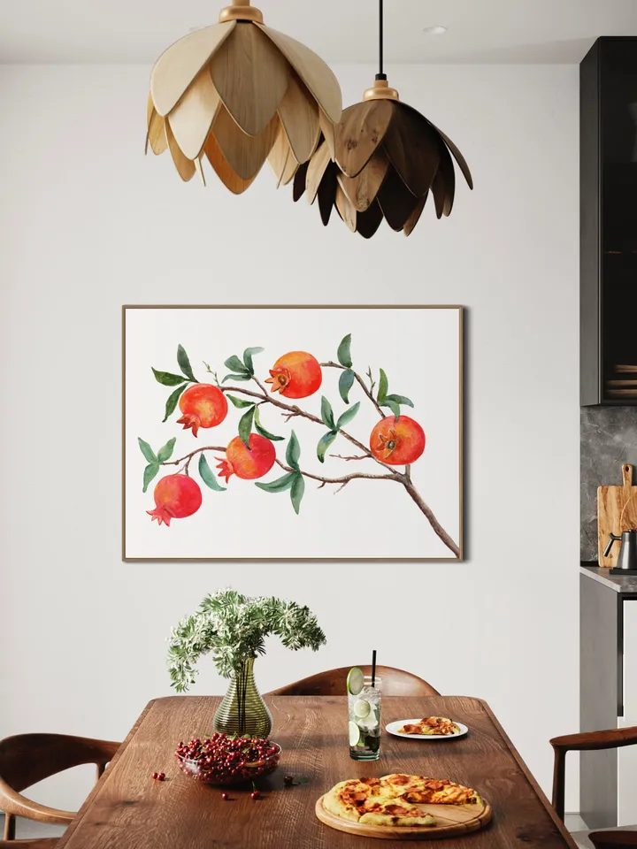 Pomegranate Tree Art Print, Watercolor Painting, Pomegranate Artwork, Vintage Fruit Trees, Gift For Chef, Fruit Painting, Still Life Fruit,