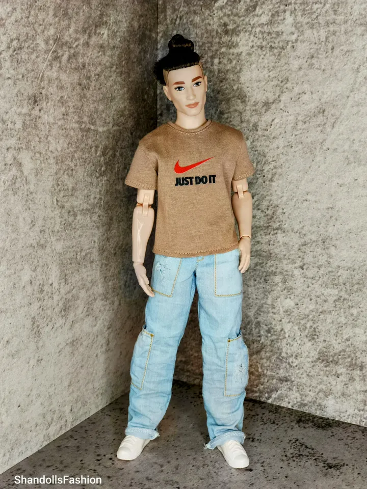 Beige Sports T-Shirt with Print for Ken and Ken the Athlete and other similar dolls