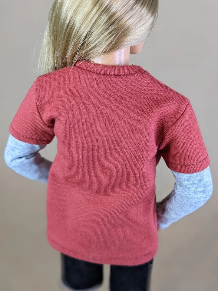 Red & gray long-sleeve T-shirt for 12-inch fashion male dolls