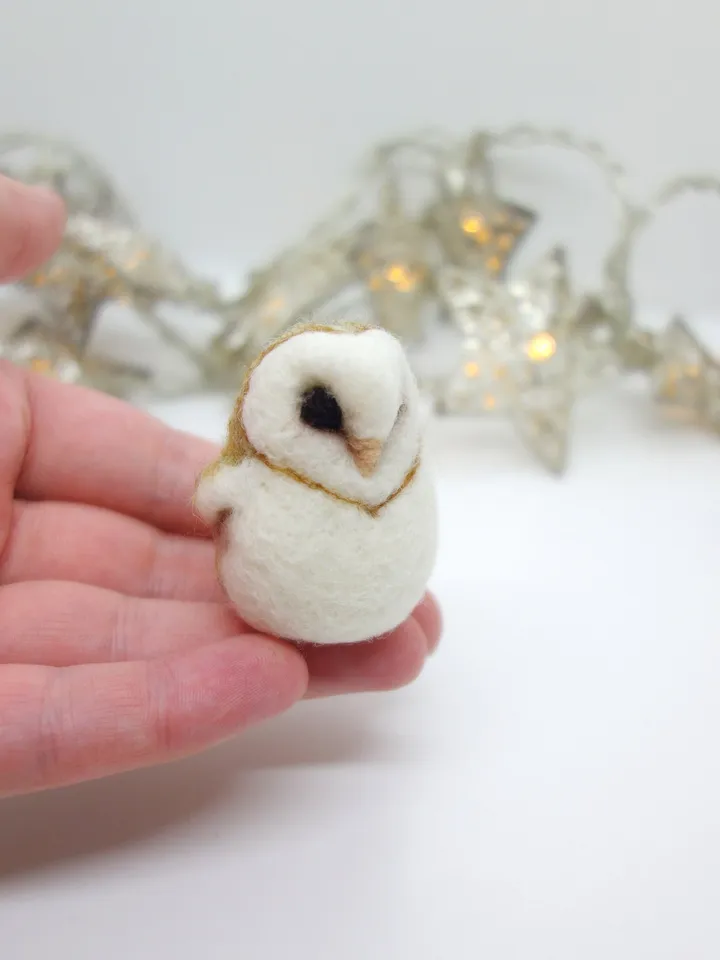 Miniature needle felted barn owl, baby owl, made to order
